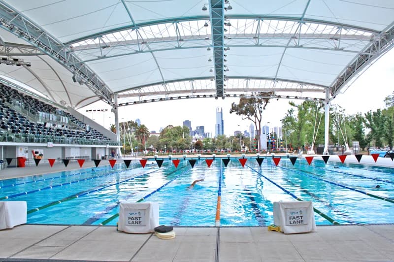 Empty Olympic swimming pool lane