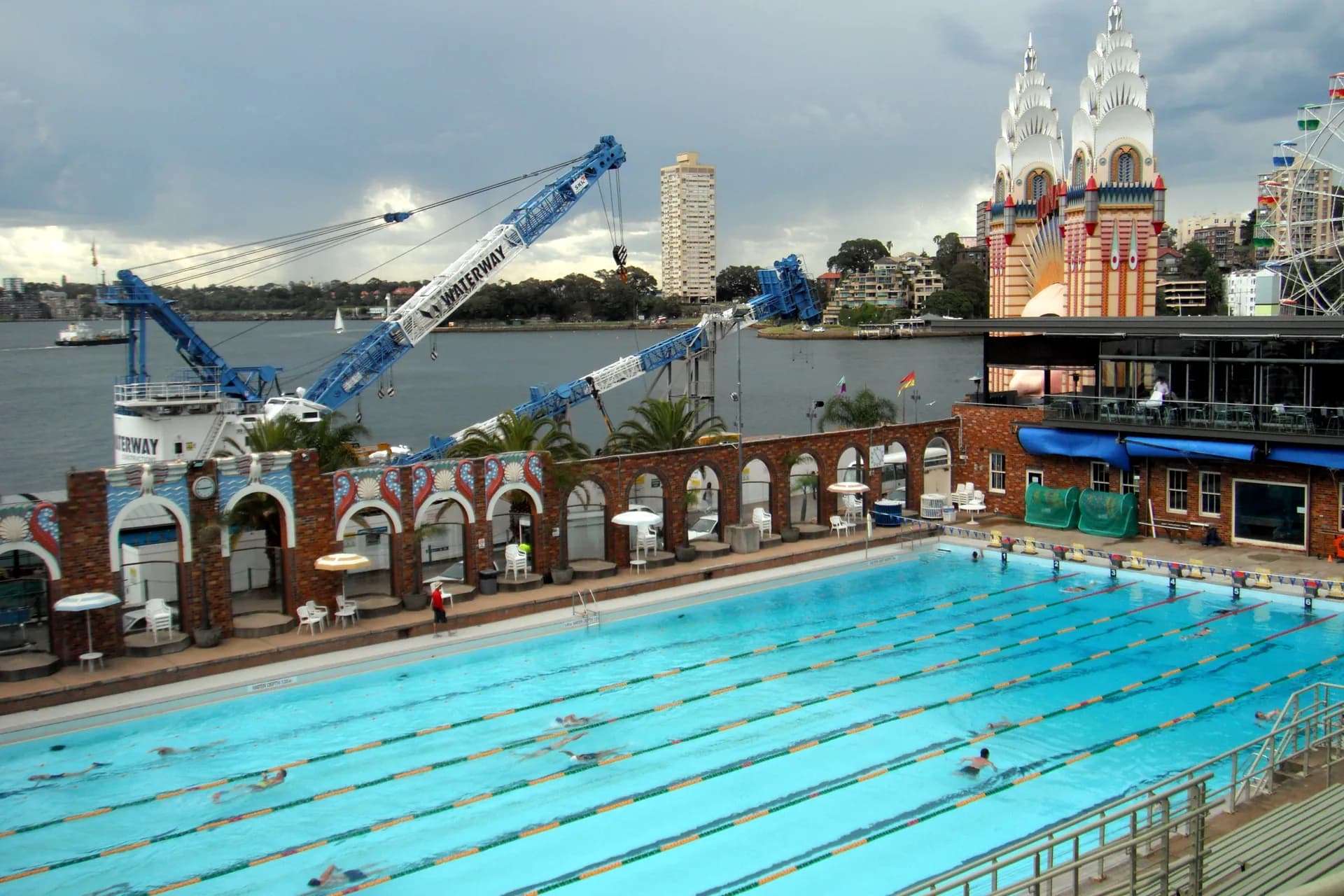 Empty Olympic swimming pool used for freediving club training